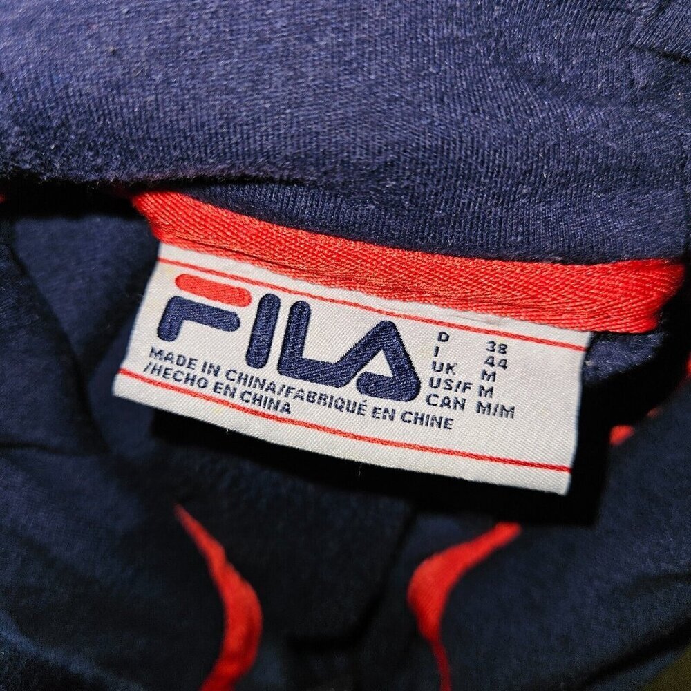 Fila Navy Blue Velour Full Zip Logo Tape Sleeve Stripe Track Jacket Women Medium - Picture 6 of 11